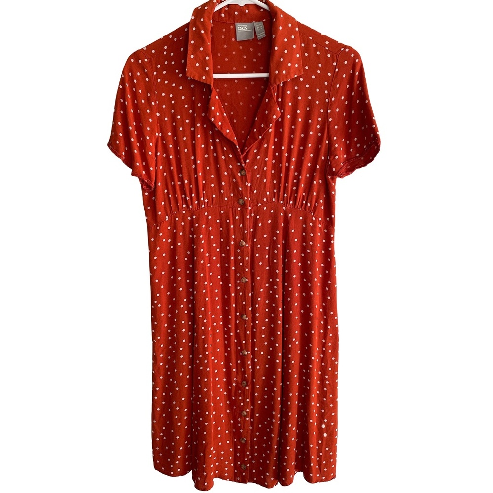 Asos Polka Dot Dress Orange/White Empire Short Sleeve